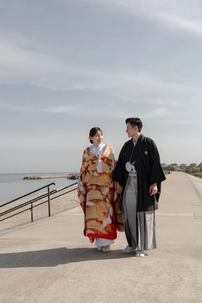 宮城県／海／和装／フォトウェディングの撮影（1枚目）